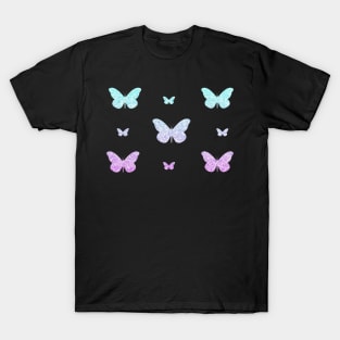 Purple Blue Ombre Faux Glitter Butterflies T-Shirt